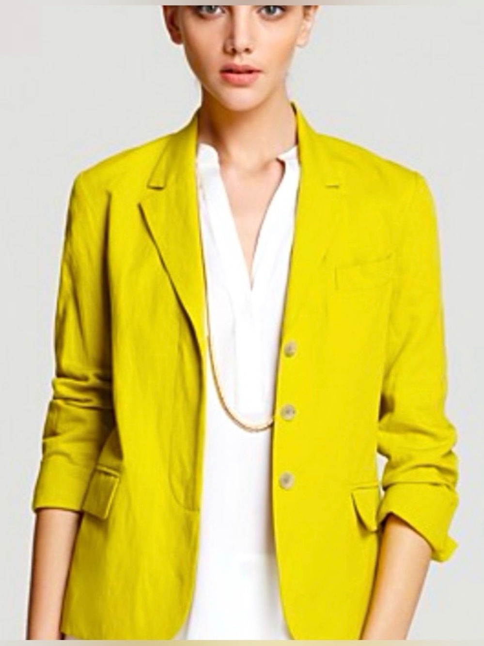 Vince Boyfriend Blazer Office Chartreuse Canary Cotton Blend Lightweight 12 L